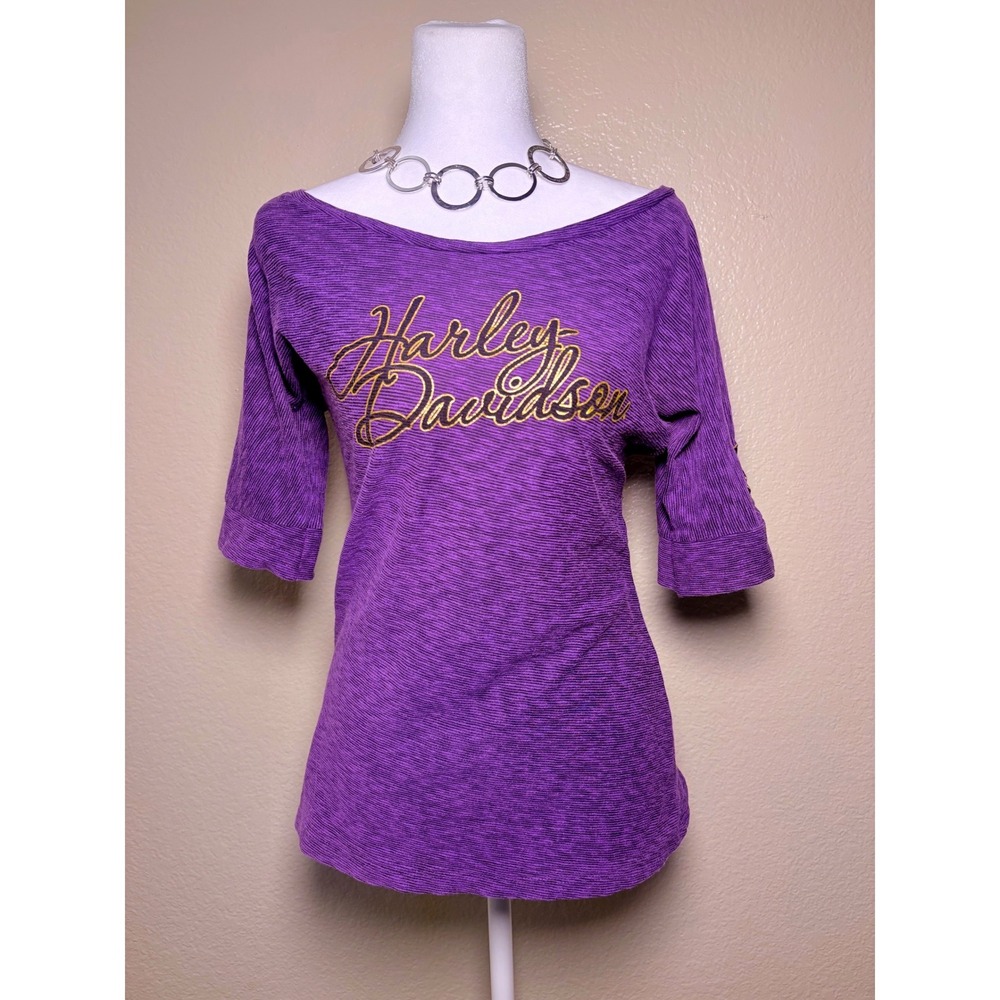 Y2K Scene Harley Davidson Purple 3/4 Sleeve Top Skull Memphis TN Medium #9